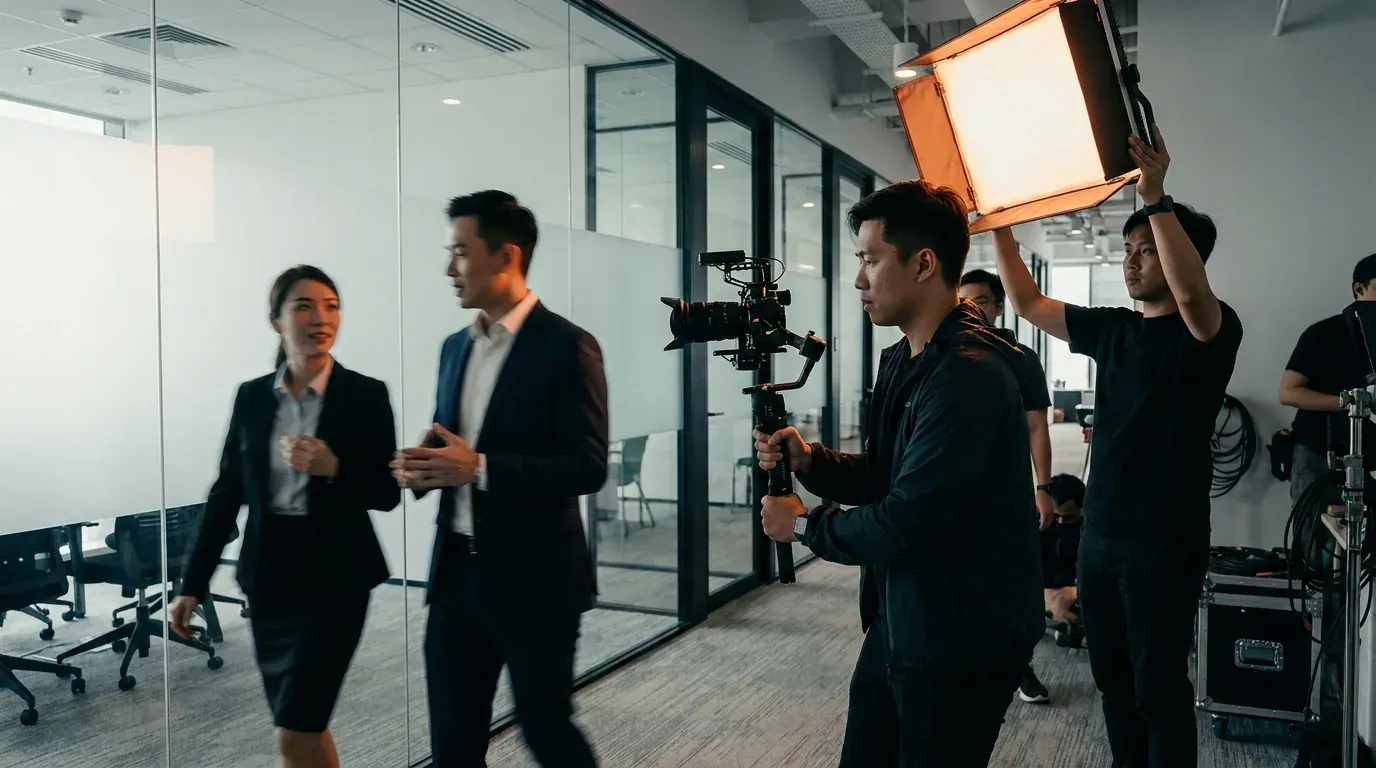 Offing Media filming a corporate brand shoot in a Singapore office